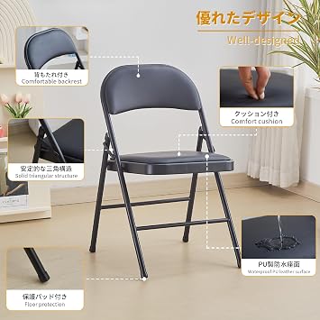 BOOSDEN Folding Chair, Foldable Chair, Set of 2, Faux Leather Fold Up Chairs for Home, Office, Dining, Portable and Compact Metal Frame Folding Seat, Padded Fold Out Chairs Indoor & Outdoor, Black
