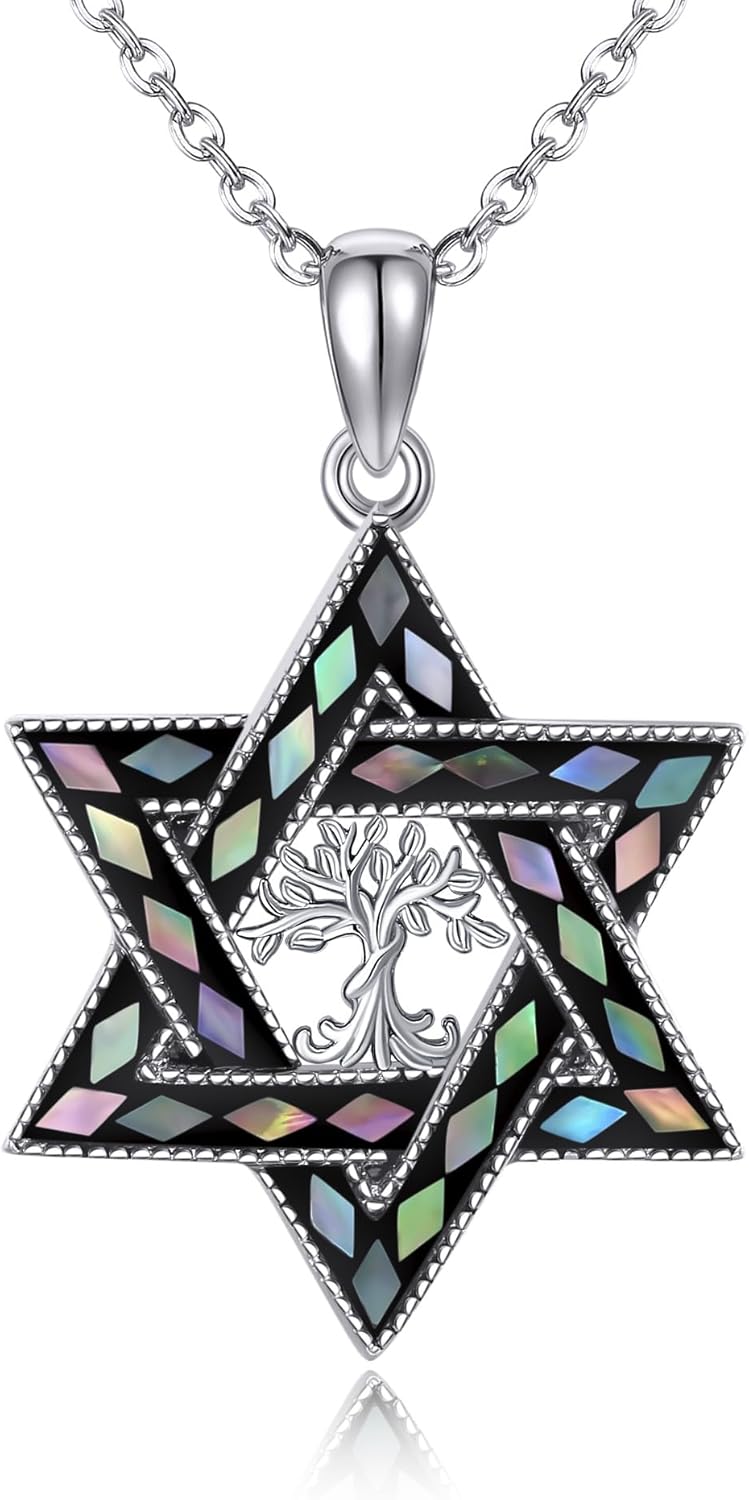 Celtic Necklace 925 Sterling Silver Star of David/Trinity Knot/Claddagh Cross/Mjolnir Thors Hammer Pendant Necklace Jewish Scottish Irish Viking Norse Pagan Nordic Jewelry Gifts for Women Men