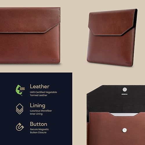 Miniatura 10 de Kronemar Funda de piel de grano completo para laptop de 13 pulgadas, compatible con MacBook Pro 2016-2022 de 13 pulgadas, MacBook Air 2018-2022 de