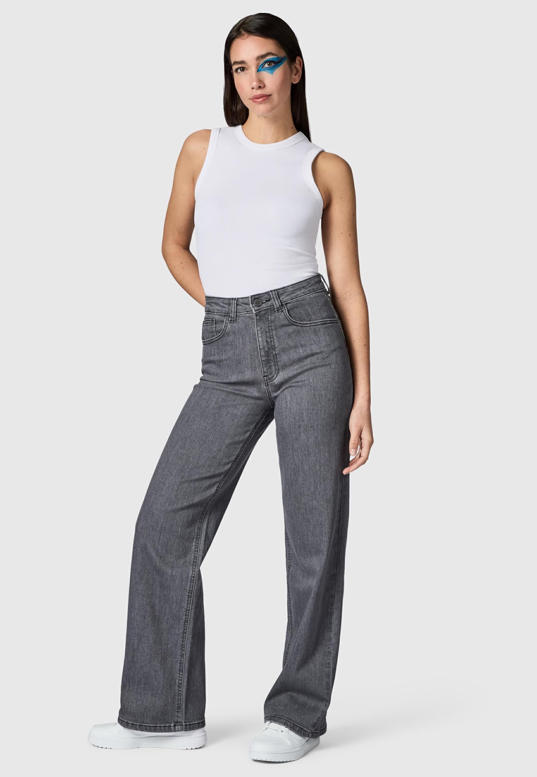 Peak Time Damen elastische Wide Leg Jeans High Waist 5-Pocket mit Bio-Baumwolle (GOTS Zertifiziert) Eklipsa