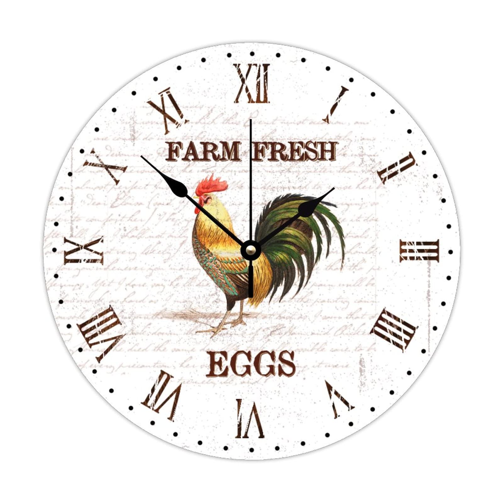 Horloge ronde en bois de 38 cm avec motif œufs de ferme rétro pour la cuisine