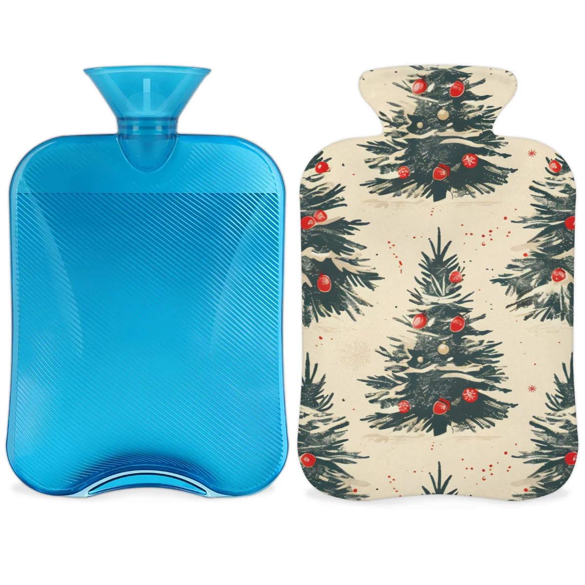 Hot Water Bottle with Soft Cover,2L Cartoon Tree Xmas Hot Water Bag for Hot and Cold Compress, Hand Feet Warmer, Rubber Hot or Cold Water Bottle Halloween Christmas Decorations