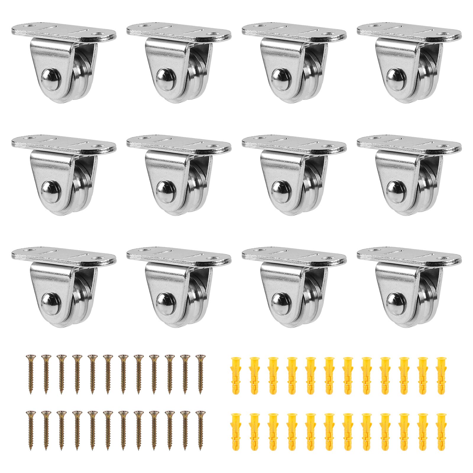 SWAWIS 12 Pezzi Puleggia in Metallo per ø 1-6mm Corde, Carrucole Piccole con Cuscinetto a Sfere e Viti di Montaggio, Carrucola per Tende da Sole Serre Stendibiancheria(61X21mm)