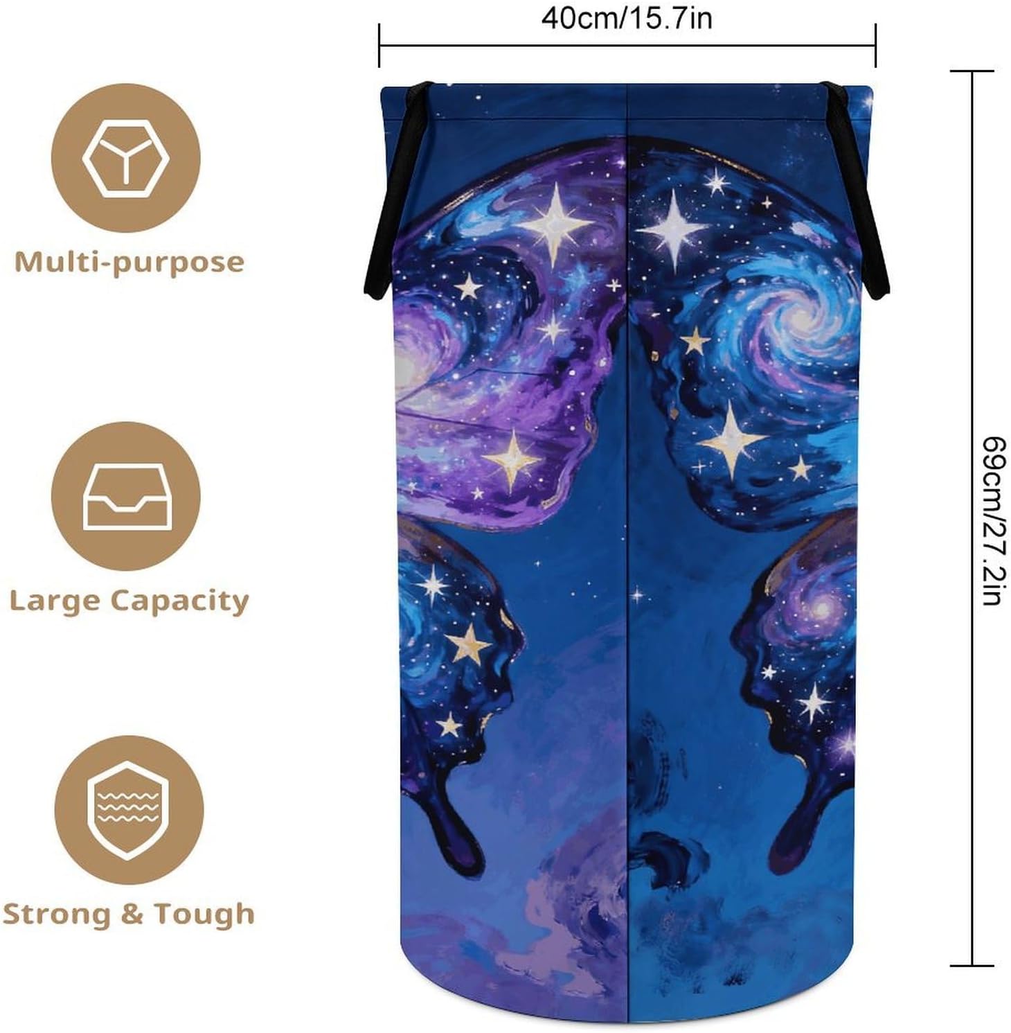 Galaxy Butterfly Laundry Hamper with Handles Waterproof Collapsible Laundry Basket Large Lightweight Round Dirty Clothes Hamper for Home Dorm Bathroom Decor