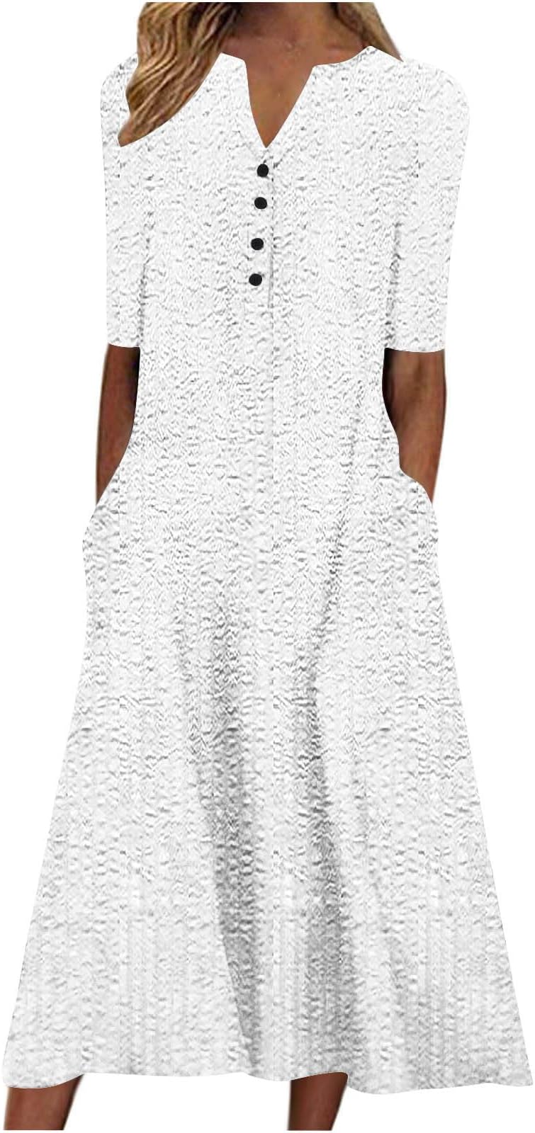 Womens Summer Dresses UK Sale Clearance Casual Maxi Loose T Shirt Dress 3/4 Sleeve Button V Neck Henley Dress Trendy Floral Printed Beach Boho A-Line Flowy Long Dresses with Pockets