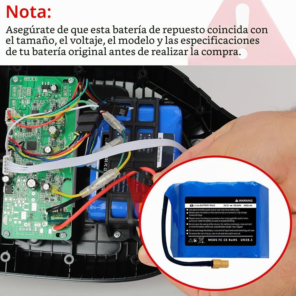 Batería de Repuesto para Hoverboard de 25,2 V, 29,4 V y 4000 mAh con Conector XT60. Batería de Litio de 24 V y 4 Ah para patinetes autoequilibrados de 2 Ruedas.