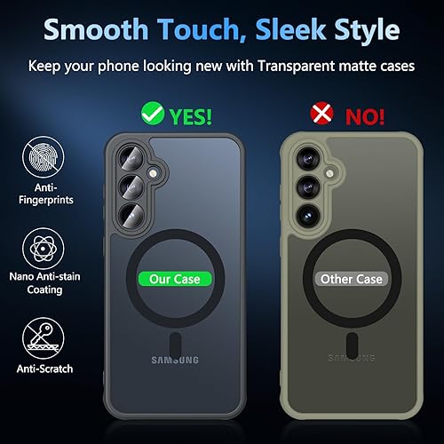 Miniatura 8 de Hensinple Funda magnética para teléfono Galaxy A14 5G con protector de pantalla de vidrio, compatible con MagSafe, a prueba de golpes, mate, funda