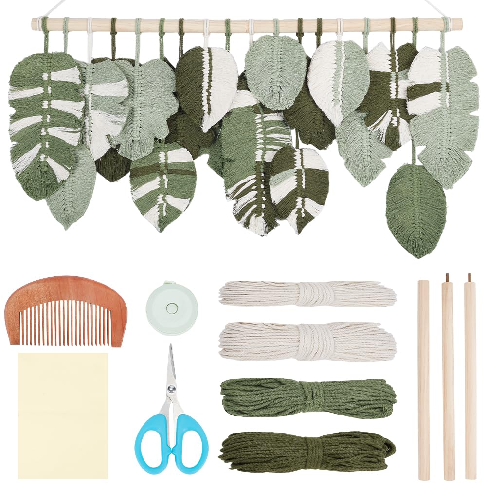FREEBLOSS Set Macramé Feuille Kit Feuille Macramé Kit de Suspension Murale Macramé Feuille Macramé Feuille Palme Kits de Macramé pour Débutants Tapisserie de Feuilles de Macramé