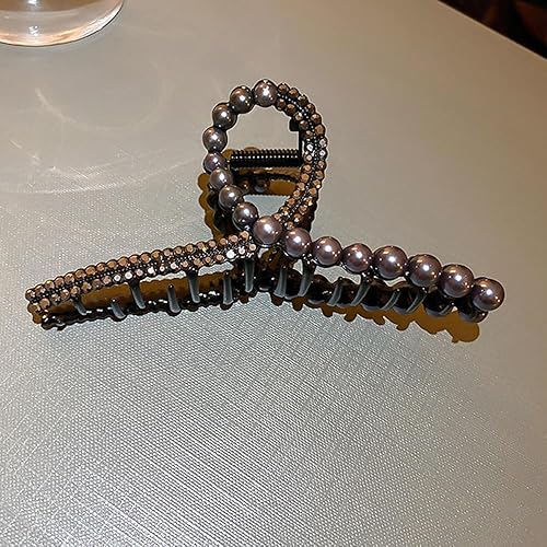 Miniatura 6 de Pinza grande para el cabello con perlas y diamantes de imitación, pinza de mandíbula para el cabello negro, pinza antideslizante para el cabello,