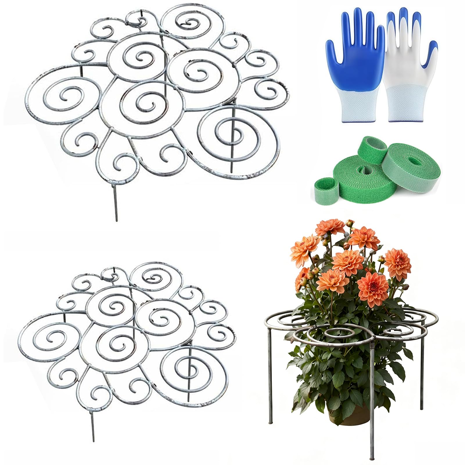 Anneau Support Plantes Métal Décoratif, Cage Fleurs Robustes Antirouille, Piquet Plante Empilable Croissance Traversante pour Pivoines Dahlias, Support Croissance Verticale (S(2PCS))