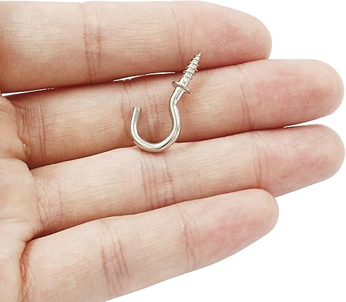 Miniatura 4 de Bonsicoky 120 ganchos de tornillo de 58 pulgadas, gancho de pared de techo de metal niquelado para colgar, color plateado