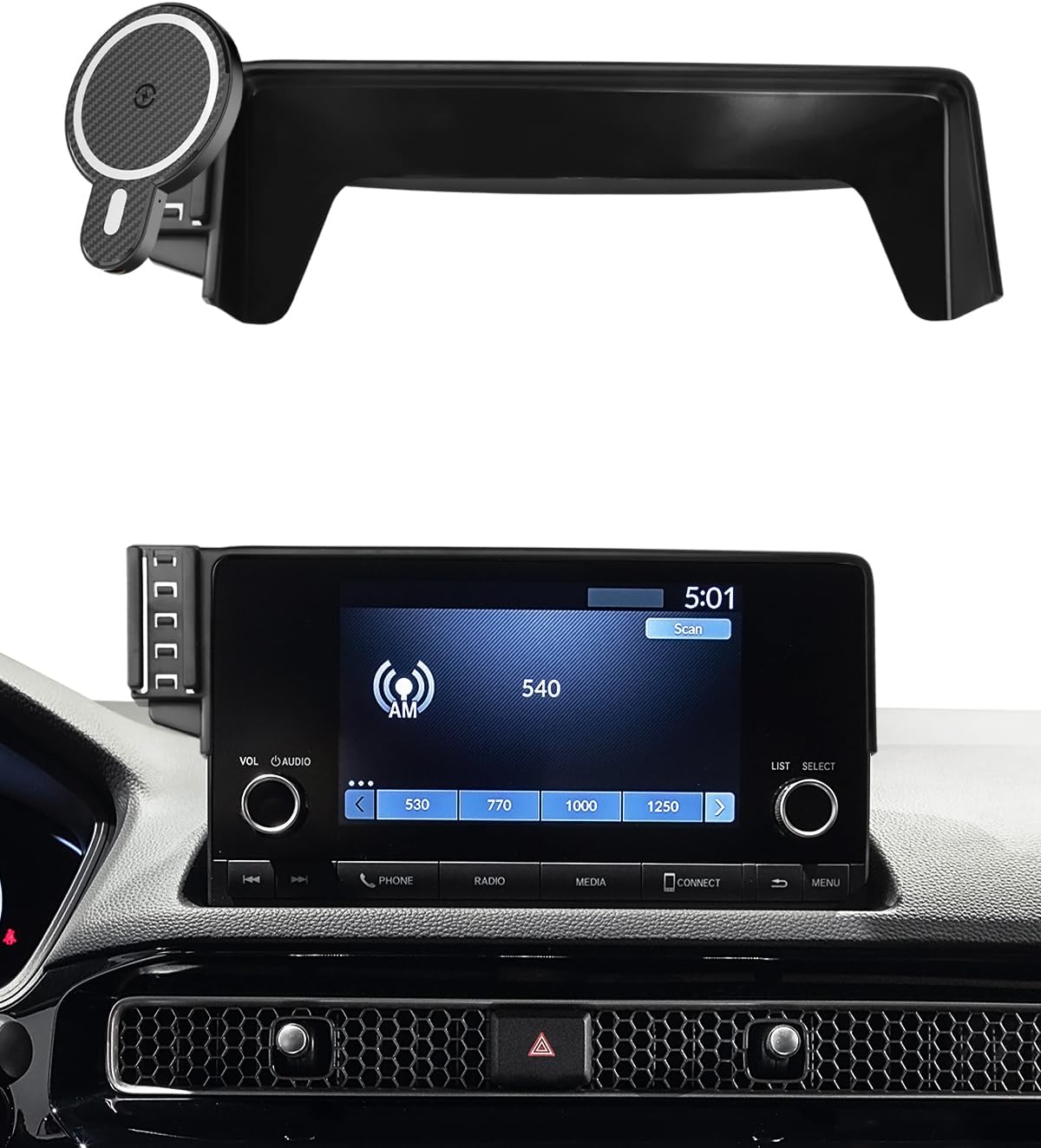 Car Phone Mount for Honda Civic 2022 2023 2024 2025 2026 Accessories 11th Gen Civic 7/9-Inch Screen Magnetic 15W Fast Wireless Charger Car Phone Holder with Storage Box Not Affect Air Vent