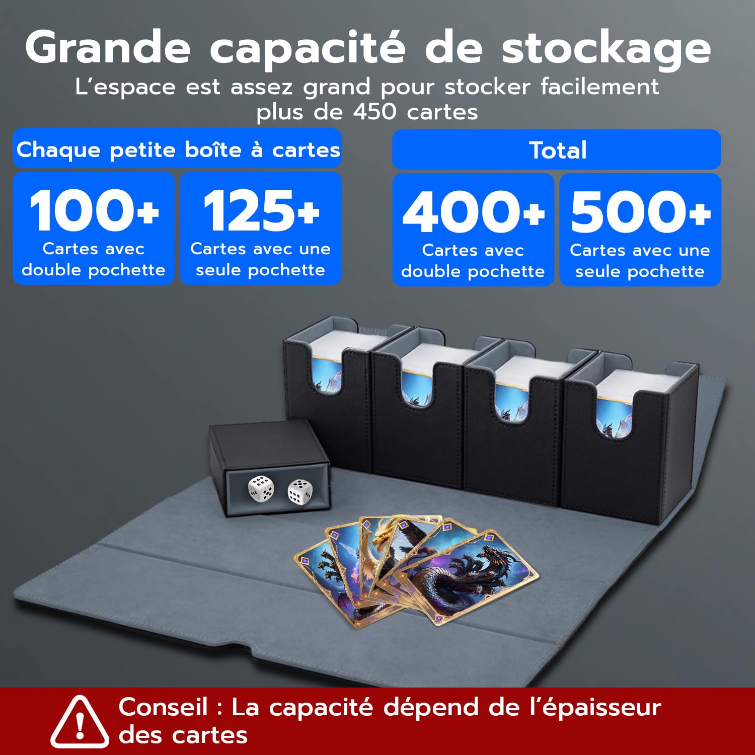 Organisateur de Bureau 5-en-1 en Cuir PU, Boîte de Rangement Magnétique Élégante pour Cartes 800+ TCG et Petits Objets, Coffret de Collection Décoratif pour Maison et Bureau - Noir