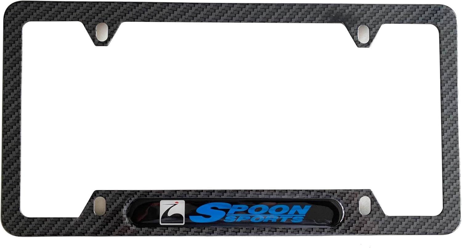 Carbon Fiber Sports License Plate Frame Cover Holder Spoon JDM Japan Truck Car Accessories Stainless Steel 1PC, CPK22PW