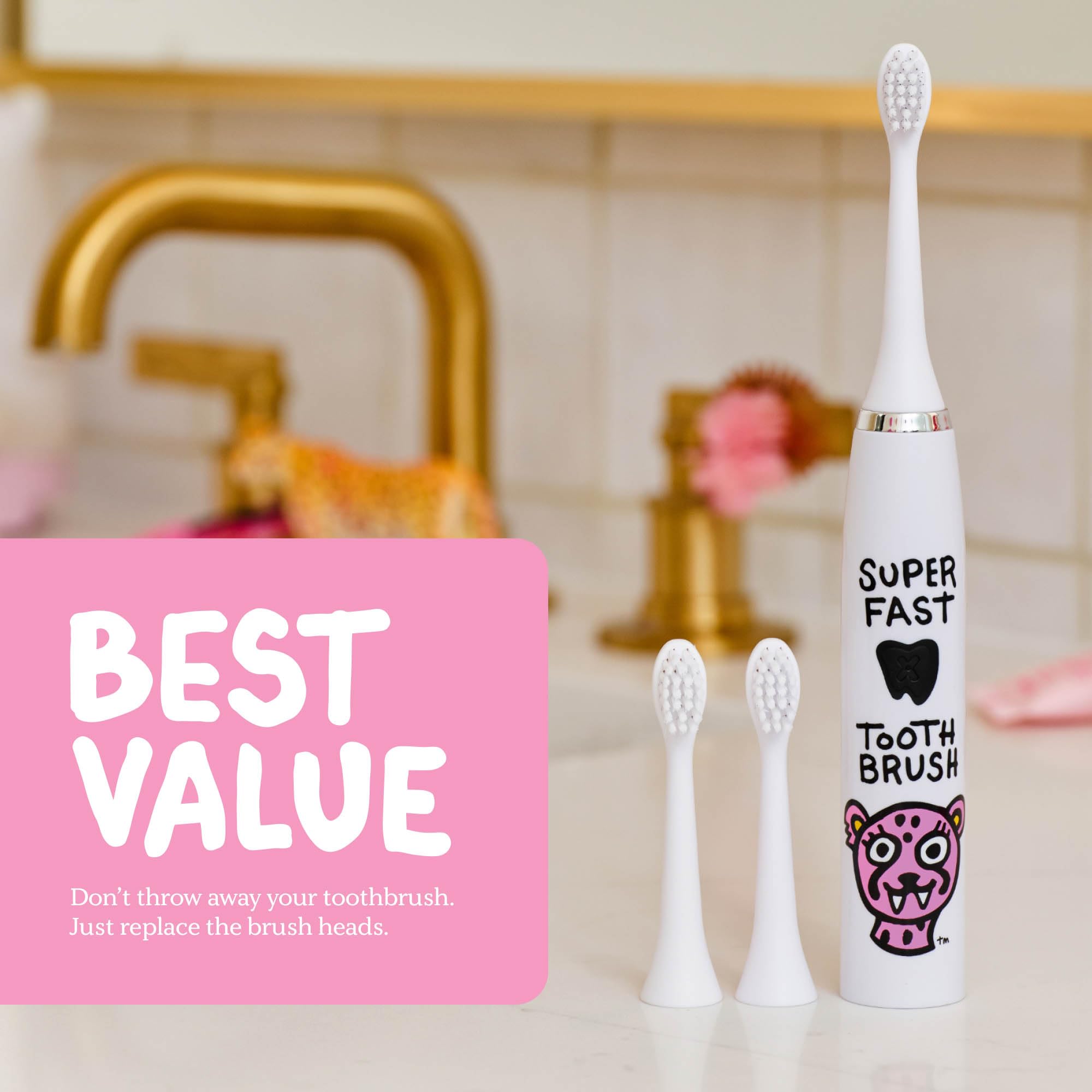 Made by Dentists Spazzolino elettrico per bambini – Spazzolino vibrante ricaricabile con timer, include 6 testine di ricambio, pulisce delicatamente i denti, per ragazze e ragazzi, bambini e bambini
