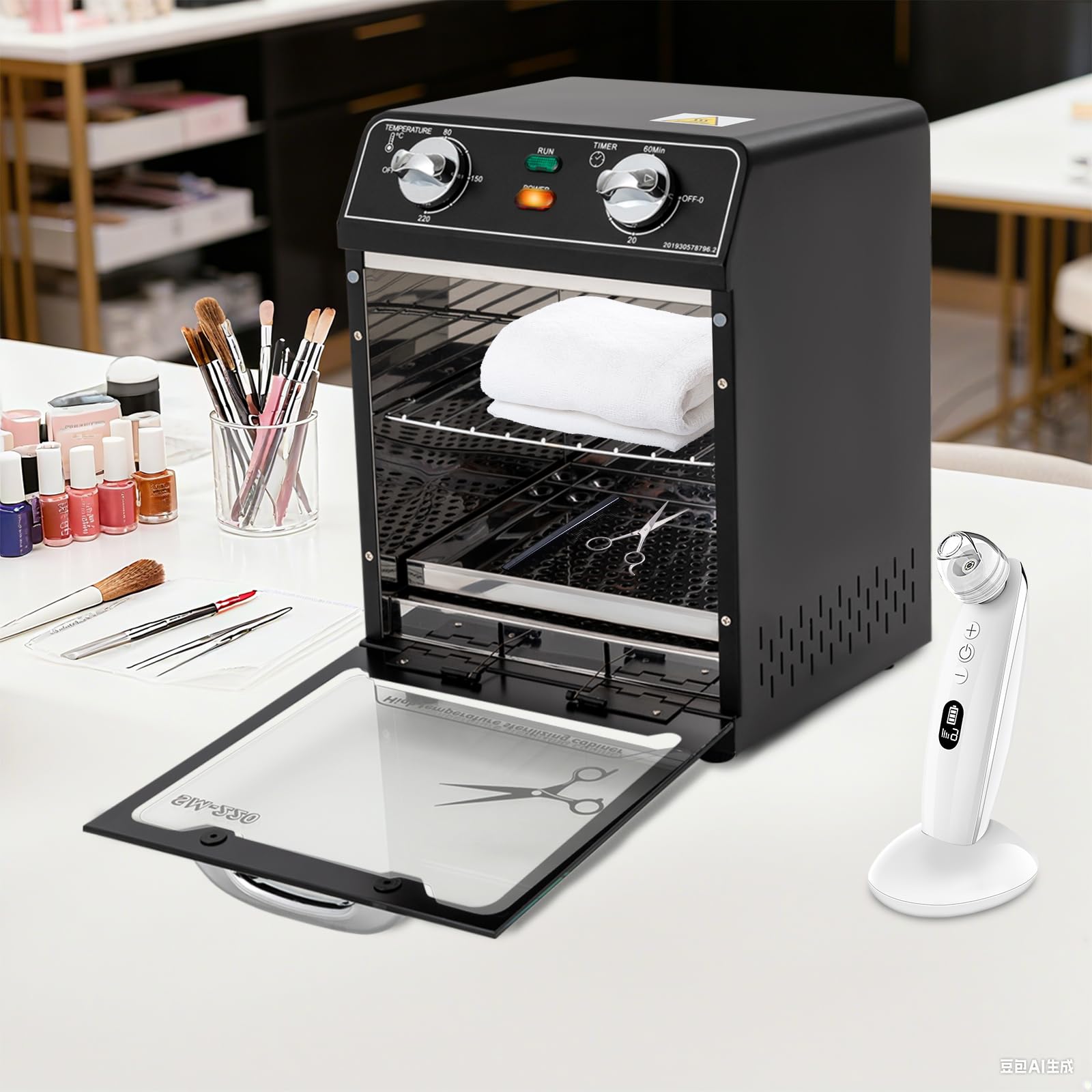Hochtemperatur-Sterilisator 8L 600W mit 0-220°C & Timer 0-60min, Sterilisationsgerät für Nagelwerkzeuge & Friseurbedarf, Desinfektion für Salon & Spa (22x21x31,5cm)