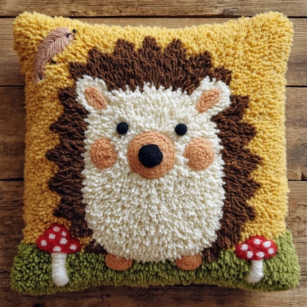 Axiangzik D Latch Hook Cushion Kit,Hedgehog Iy Embroidery Pillow Cover 43X43cm