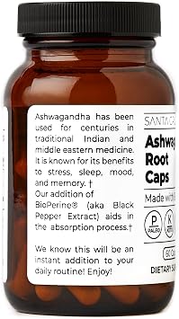 Santa Cruz Paleo Ashwagandha Capsules, 600mg Ashwagandha Root per Capsule, Gluten Free, Keto, Sugar Free, Paleo, Supports Energy, Focus, and Relaxation, BioPerine for Fast Absorption, 60 Capsules