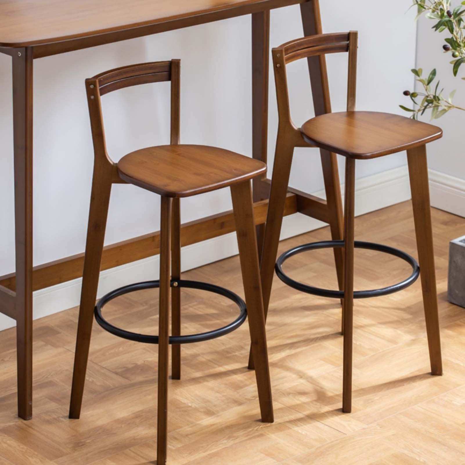Tabourets de bar robustes en bambou lot de 2 avec repose-pieds enveloppant