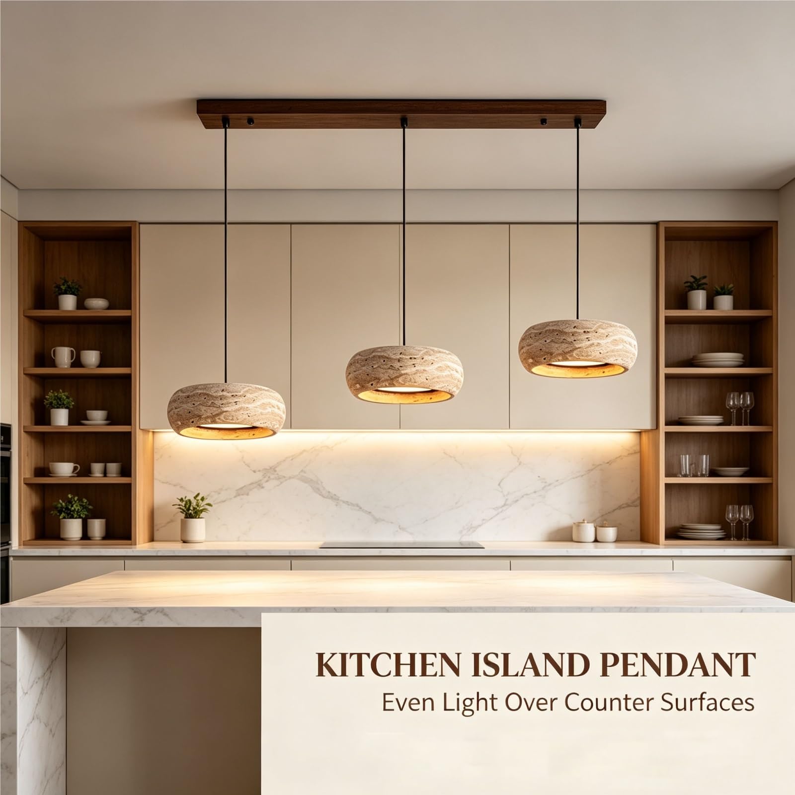 Lampada sospensione travertino 3 luci paralume pietra cavo regolabile | Lampada sospensione travertino 3 luci paralume pietra cavo regolabile design moderno minimale soffitto soggiorno camera