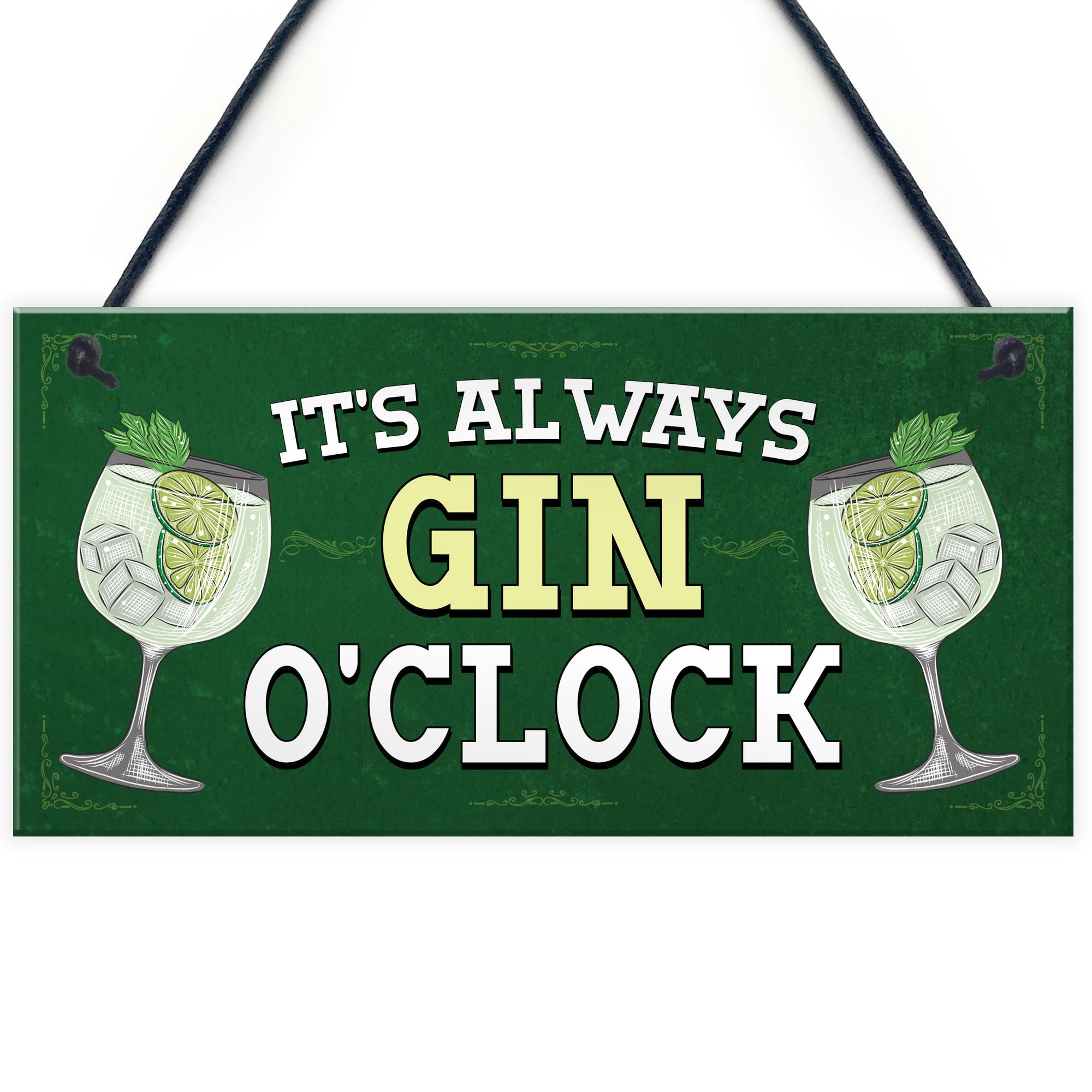 Red Ocean ITS ALWAYS GIN OCLOCK Hanging Bar Sign Home Bar Plaque Bar Accessories Gin Gifts Garden Signs And Plaques Shed Summerhouse Sign Gift For Women Gin Sign