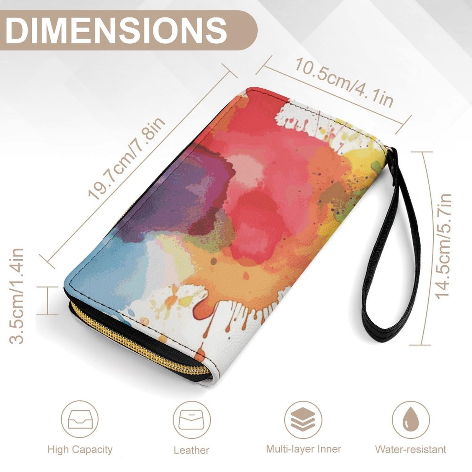 BWQMNT Durable And Portable Watercolor Paint Splatters Printed Leather Wallet: Perfect for Storing Cards, Cash And An On-the-go Lifestyle, It Is An Ideal Holiday Gift to Organize Your Essentials