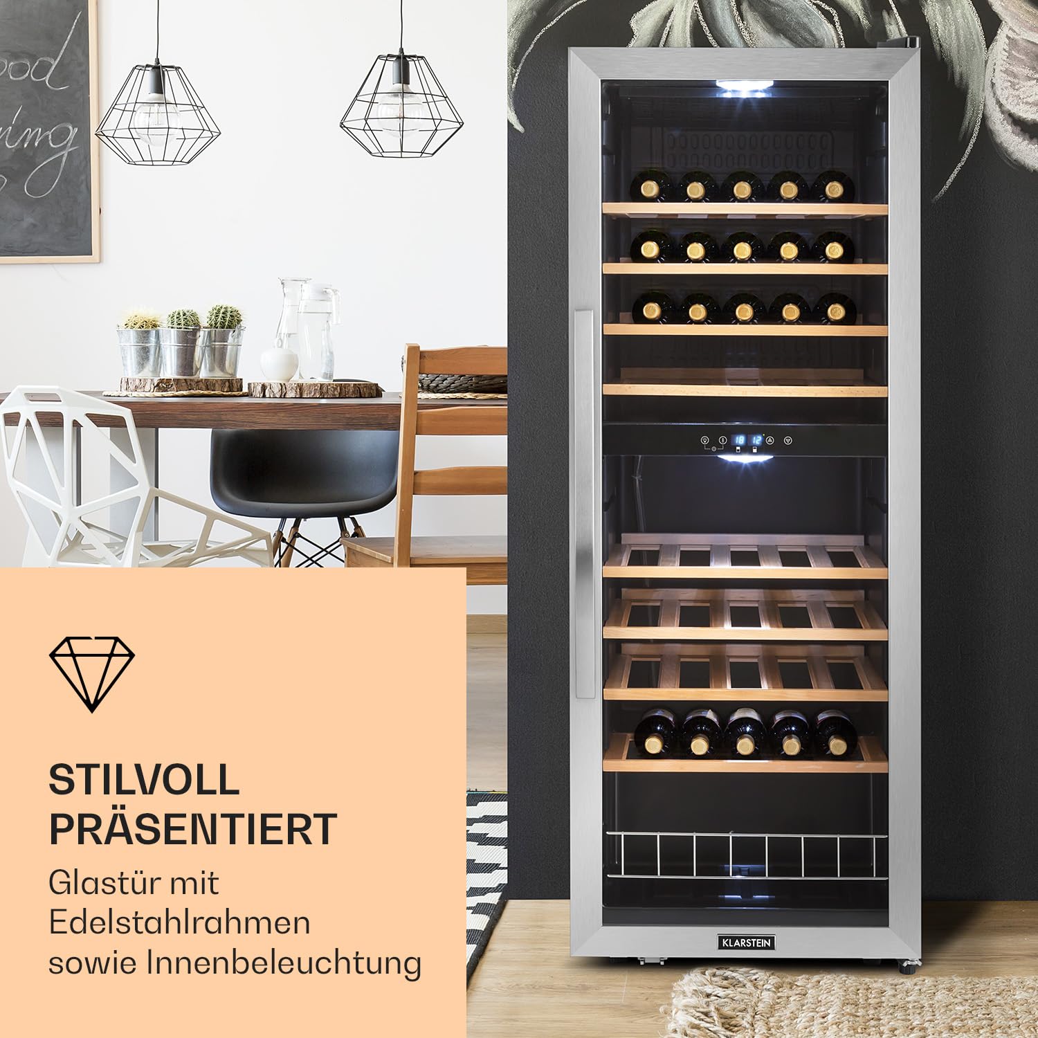 Klarstein Weinkühlschrank 2 Zonen 54 Flaschen 5-18°C LED-Beleuchtung Freistehend Glastür