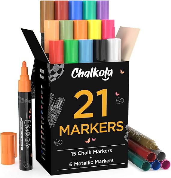Chalkola Basic Art Bundle - 21 Markers + 5 White Variety