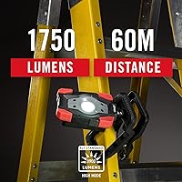 Vista 2 de Coast CL20R 1750 lúmenes recargable de doble potencia giratoria LED abrazadera magnética luz con haz de inundación gran angular, negro/rojo