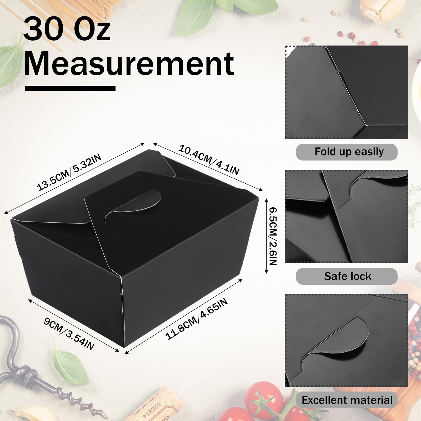 Norme Paquete de 100 cajas de papel desechables de 30 onzas, resistentes a fugas y grasa, aptas para microondas, para restaurante, catering, fiestas y cajas de regalo