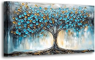 Blue Tree Pictures Canvas Wall Art for Living room Office Bedroom Wall Decor,Abstract Wall Art Print Modern Noble Blue Tree Oil Painting Artwork Waterproof Ready to Hang-20x40inch
