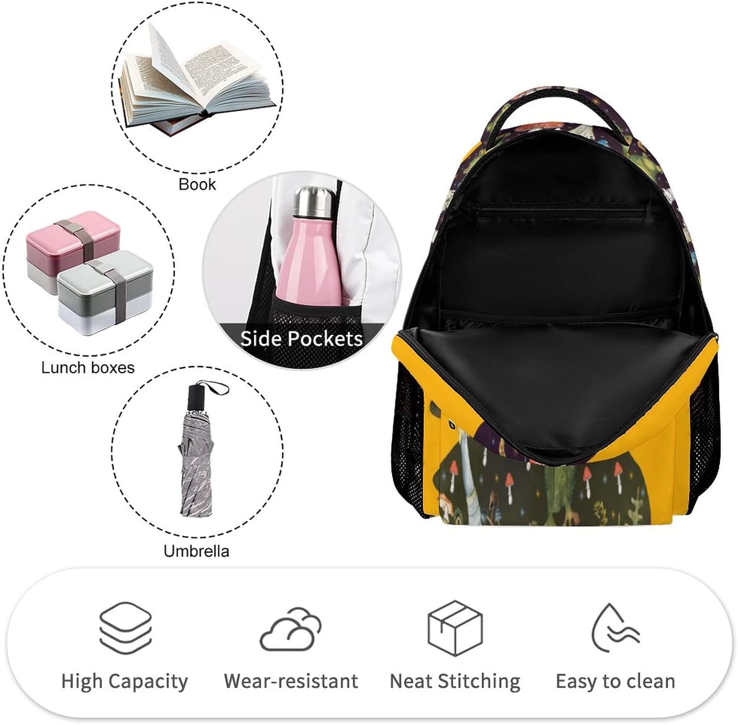 Frog Backpack Gifts for Kids Boys Girls Mushrooms Frogs Polyester School Bag Travel Stylish Laptop Bookbag