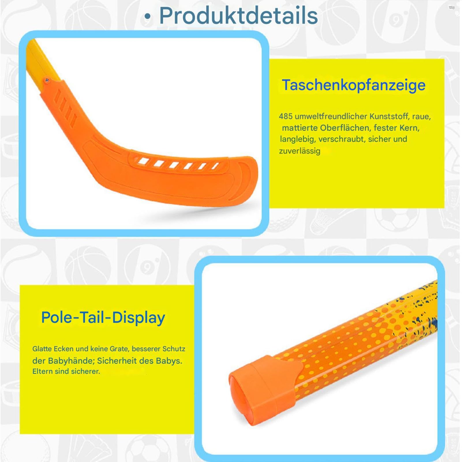 Set di bastoncini da hockey per bambini, in ABS, 70,5 x 17 x 2 cm, Ice and Field Hockey Sticks with Ball 350 g, giocattolo ergonomico leggero sportivo per interni ed esterni, per la ricreazione delle