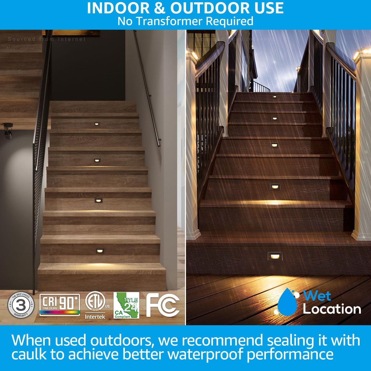 LEONLITE 3CCT LED Step Lights 120V-277V, 150LM 2.5W Dimmable Horizontal Stair Lights Indoor Outdoor IP65, CRI90 & ETL, 2700K3000K4000K Selectable Zinc Alloy Staircase Lights, Oil Rubbed Bronze, 3 Pack
