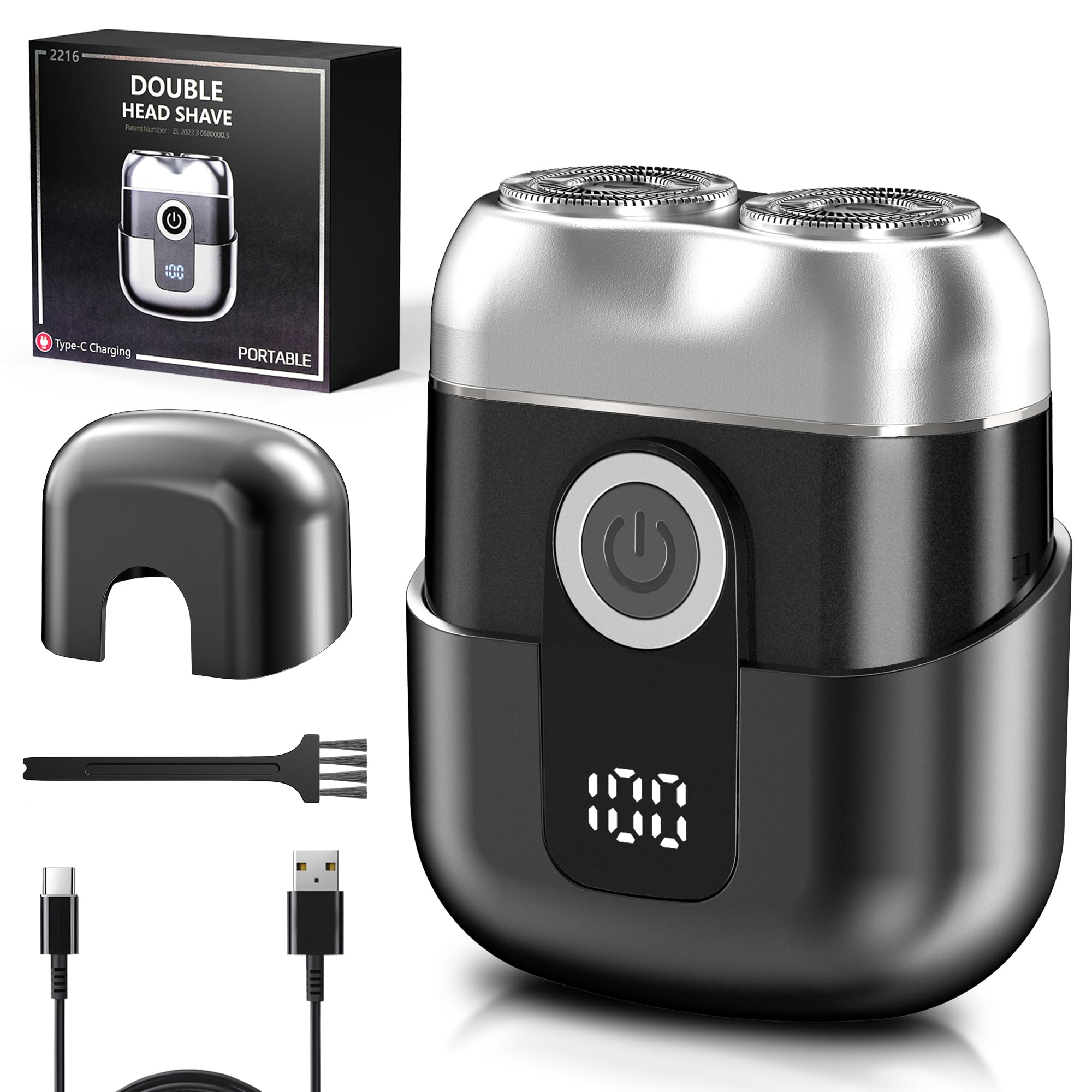 Mini Afeitadora Electrica para Hombres con Pantalla LED, Impermeable IPX6, Portátil Silenciosa y Lavable, Gris