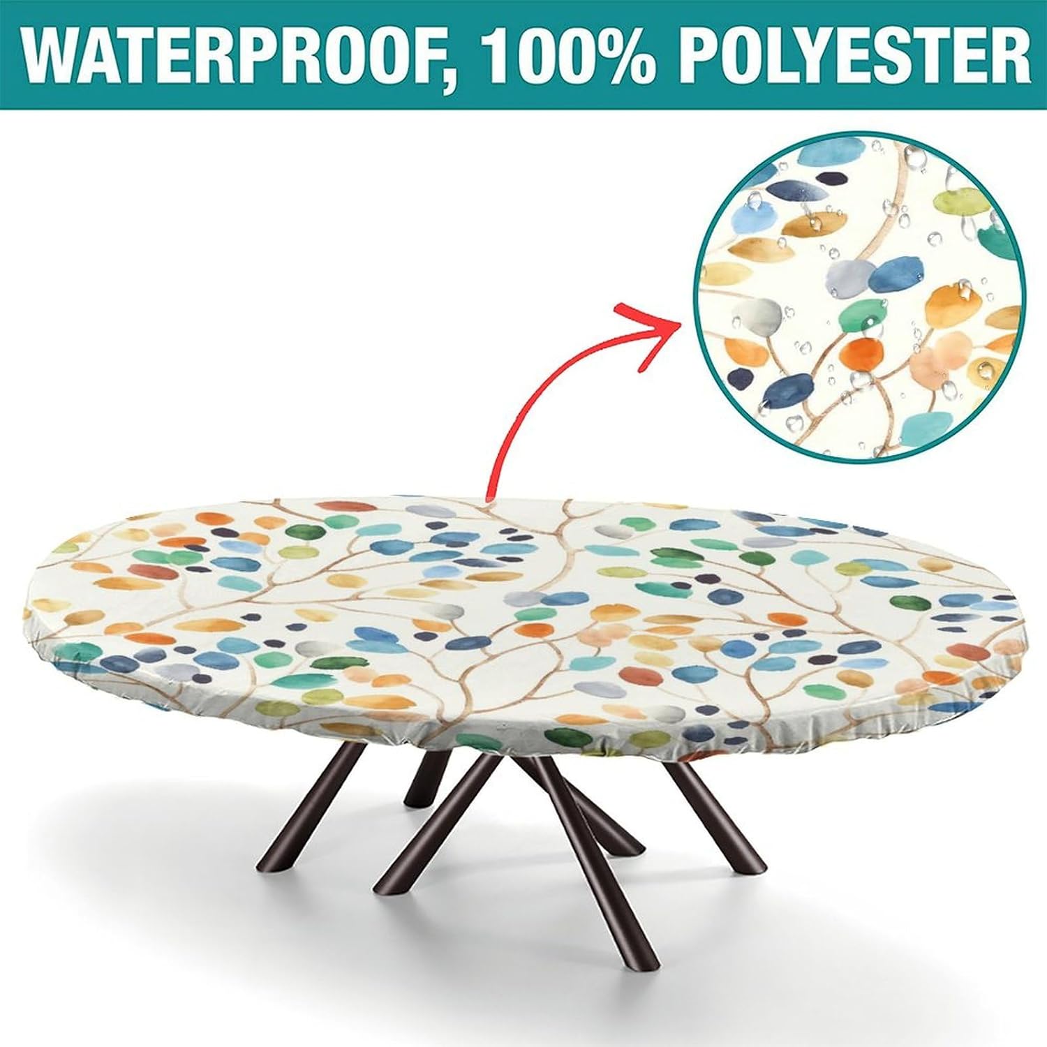 Floral Pattern Printed on Table Padding Under Tablecloth, Table Cloth with Elastic Fitted Edges, Table Protectors Pads for Dining Room Table, Fits for 60" x 84" Oval Table