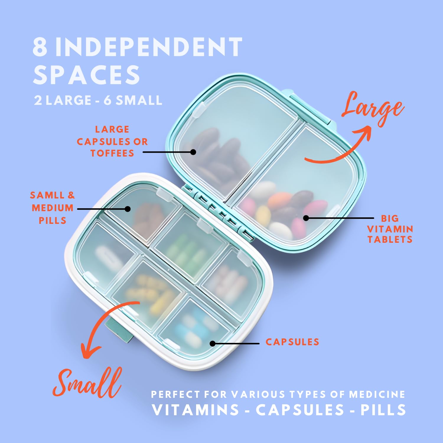 Moisture Proof Pocket Pharmacy with Labels, Pill Pockets to Hold Pills, Vitamins, Travel Medicine Organizer, Pill Cutter Pill Splitter for Small Pills Stainless Steel Blade (Blue)