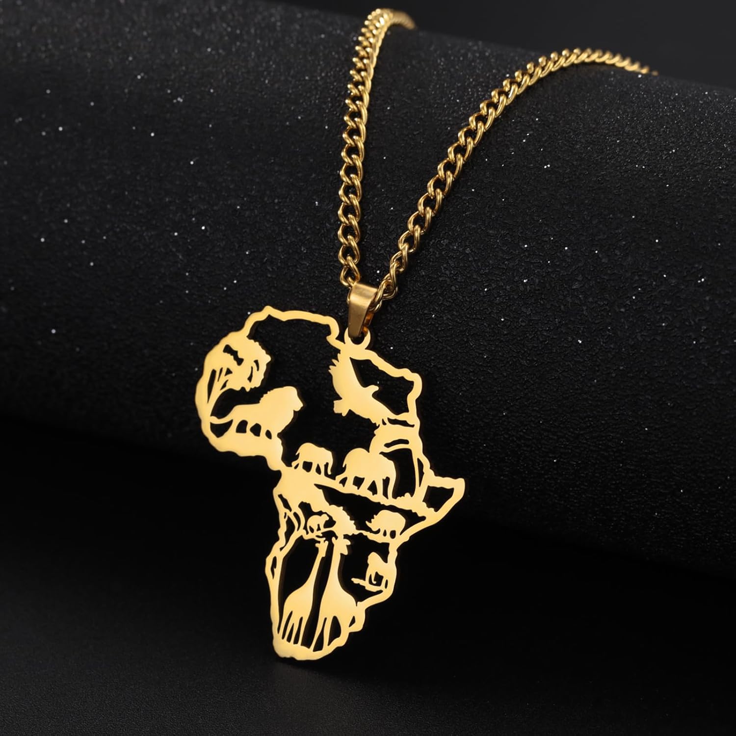 UNIFT Map Pendant Necklace For Women Men Stainless Steel Personalized Minimalist Hollow Out Charm Africa Map Outline Pendant Necklaces Jewelry - Image 3