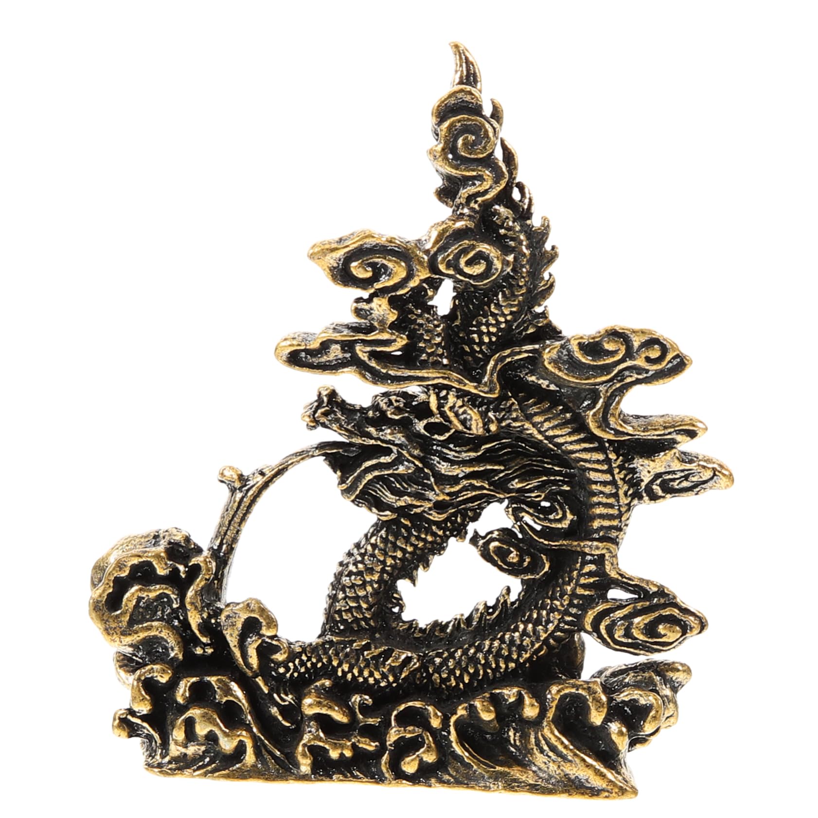 Décor de table vintage avec statuette de dragon en cuivre patiné