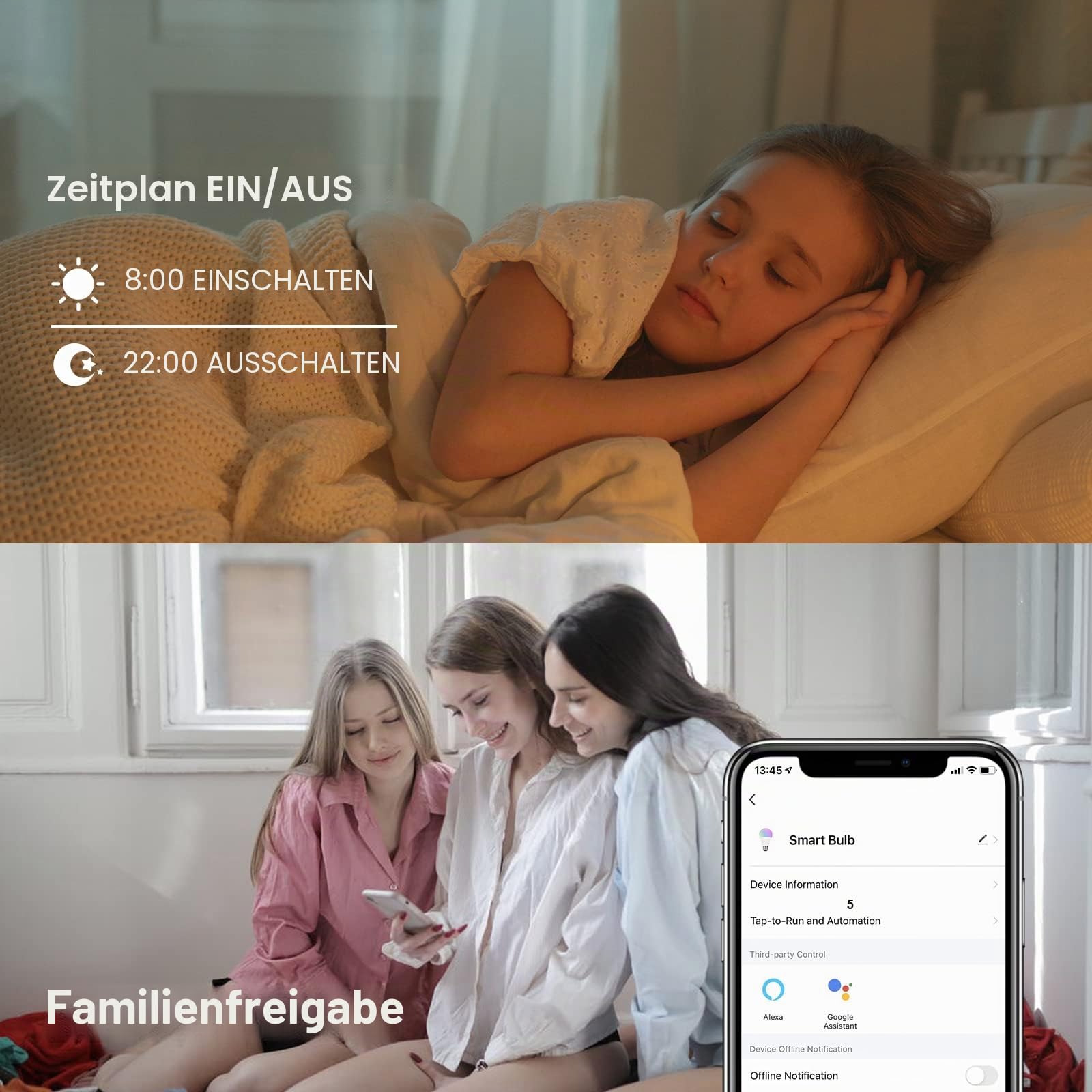 ANTELA Alexa Glühbirne G45 E14 4.5W LED Smart WLAN RGBCW, 8 Stück | Smart Life APP Steuerung, Sprachsteuerung, Kaltweiß & Warmweiß, Kompatibel mit Alexa und Google Home