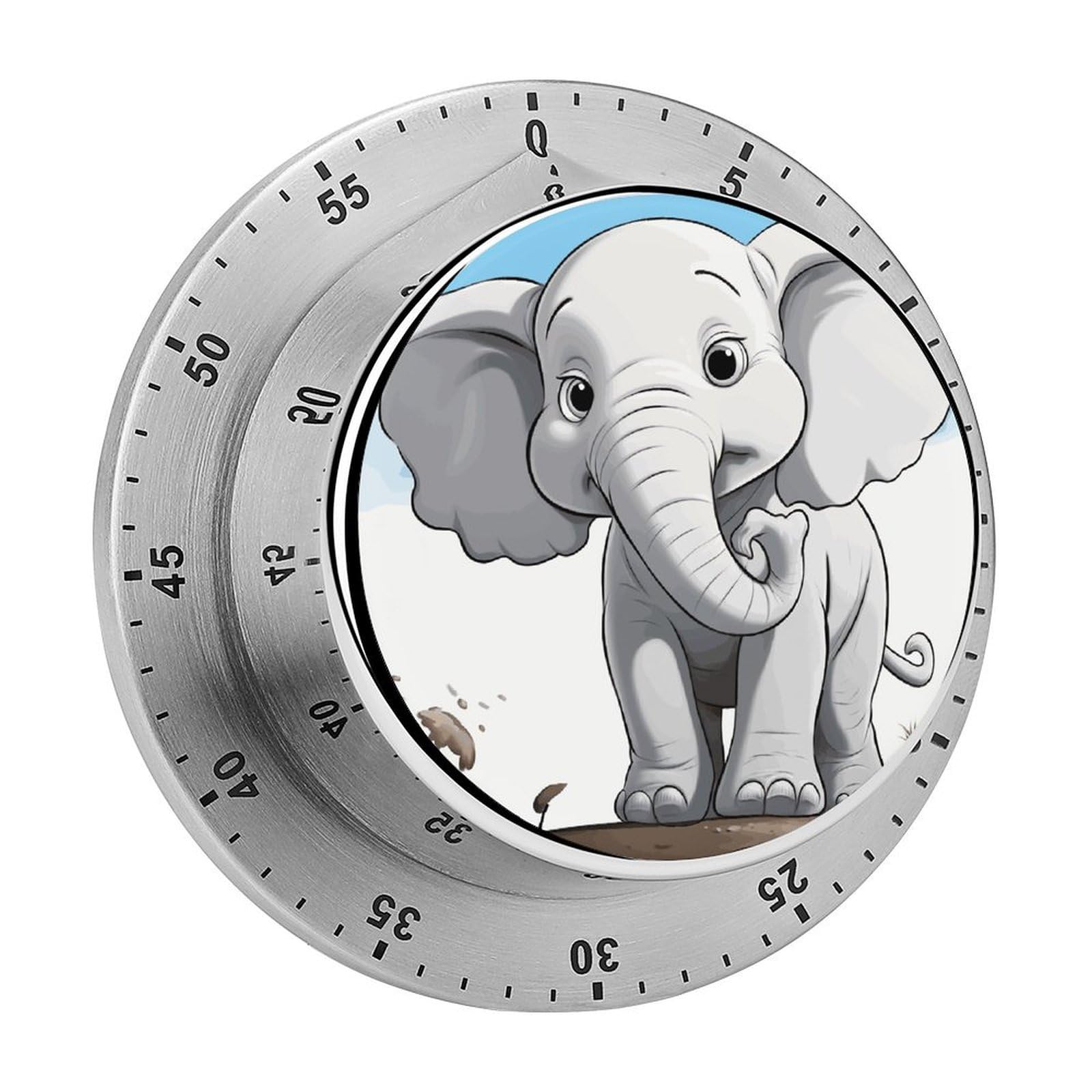 White Elephant Timer Exquisite Stainless Steel Body Mechanical Desk Timers 60 Minutes Visual Countdown Timers with Magnetic Backing Loud Alarm Kitchen Timer for Cooking