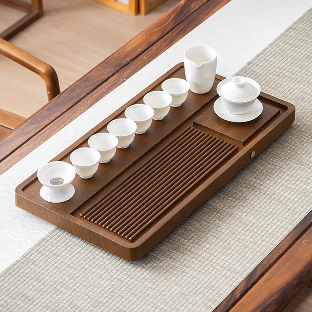PA-DABAOO Tea Tray Set for Gongfu Tea Ceremony with Cup,Japanese Vintage Serving Tray with White Porcelain Cup,Home Office Serving Trays,Dry-Brewing/Wet-Brewing