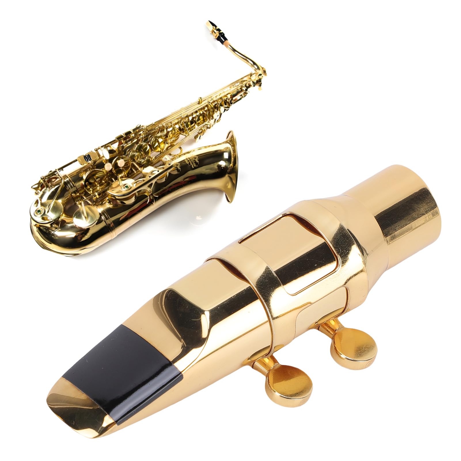 Naroote Boquilla para Saxofón Alto, Boquilla C6 de Latón Dorado con Tapa Metálica y Abrazadera, para Saxofones altos.