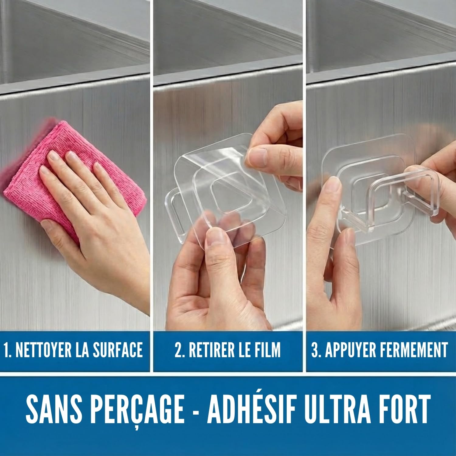 Porte Éponge Évier Cuisine Adhésif Transparent Invisible - Support Mural Sans Perçage Ultra-Forte & Étanche