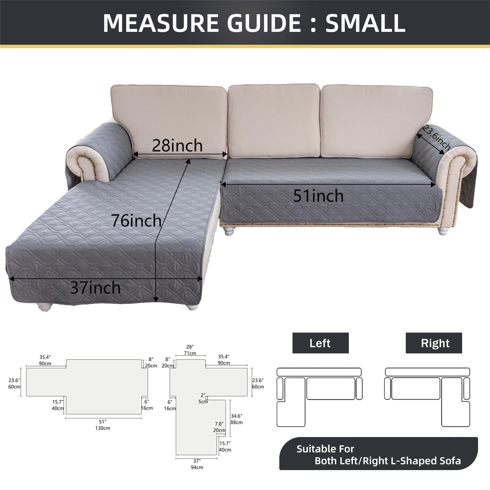 ele ELEOPTION 100% Waterproof 2 Piece Couch Cover Pet Blanket Sectional L Shape Sofa Cushion Cat Dog Bed Cover (Chaise Lounge + 2 Seat Covers) Khaki