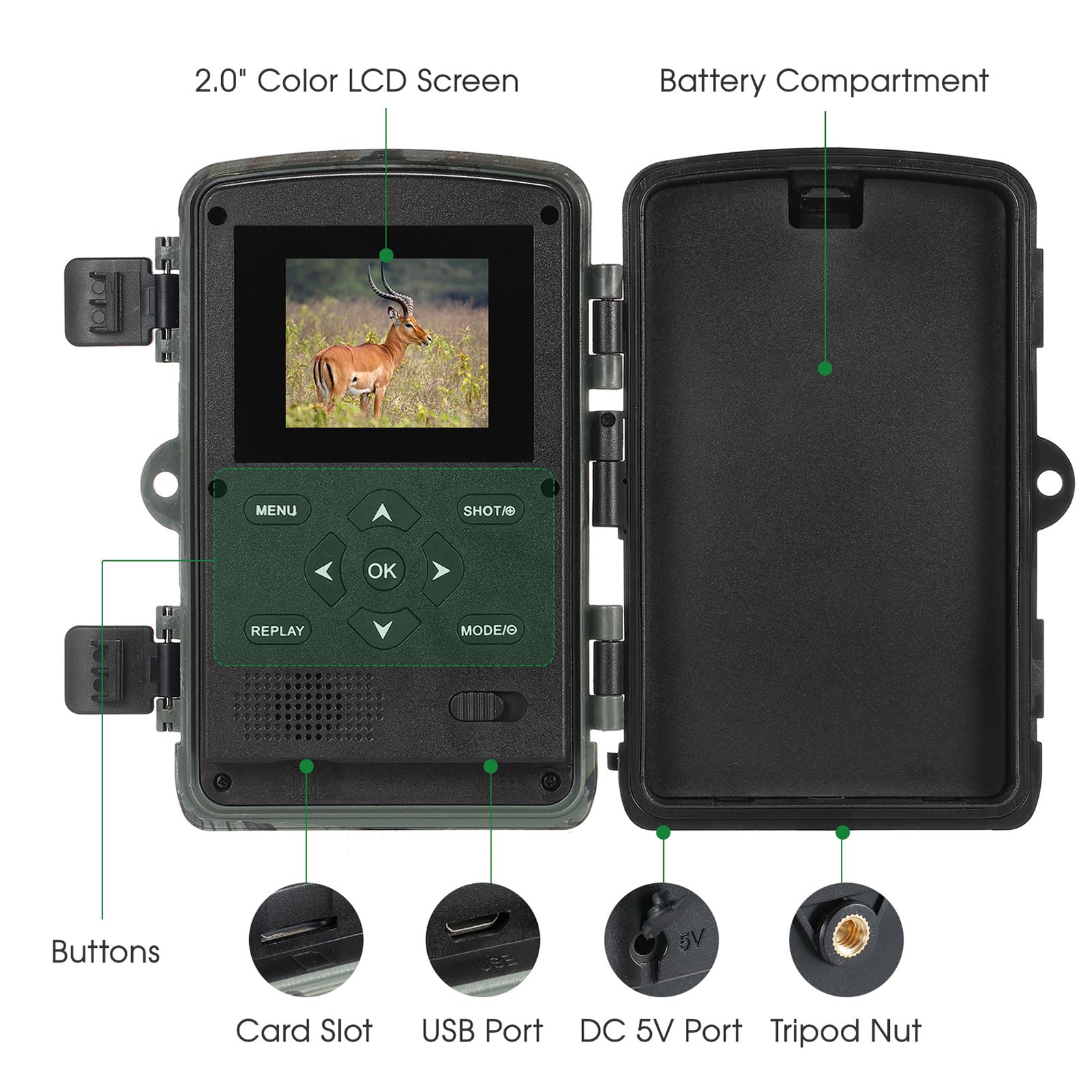 Fotocamera Per Trail E Animali WESLNN - 36MP, 1080P, Visione Notturna IR, Impermeabile IP66 - Foto 10