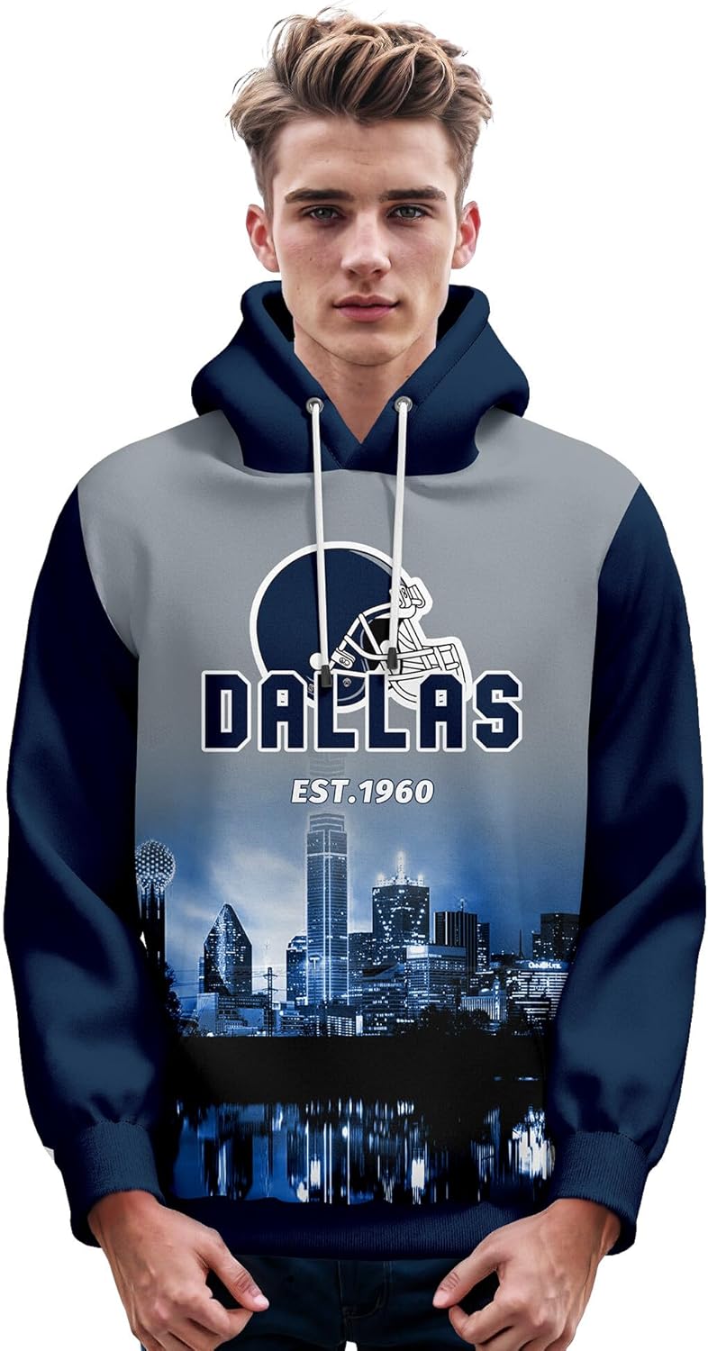 Men's Hoodie Football Fans Gifts for Men, Spring or Fall Breathable Pullover Hooded Sweatshirt Sport Top, Soft & Smooth