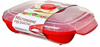 Sistema Microwave Egg Poacher for 4 Eggs - Perfect Poached Eggs in Minutes, Dishwasher Safe, Red/Clear
