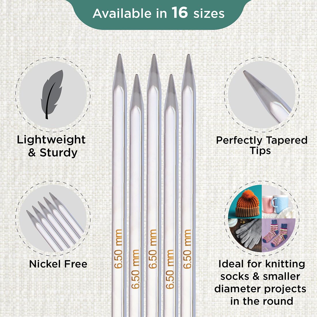 KnitPro Nova Cubics Double Pointed Needles 6" (15cm), Silver, 6.50mm - Image 3