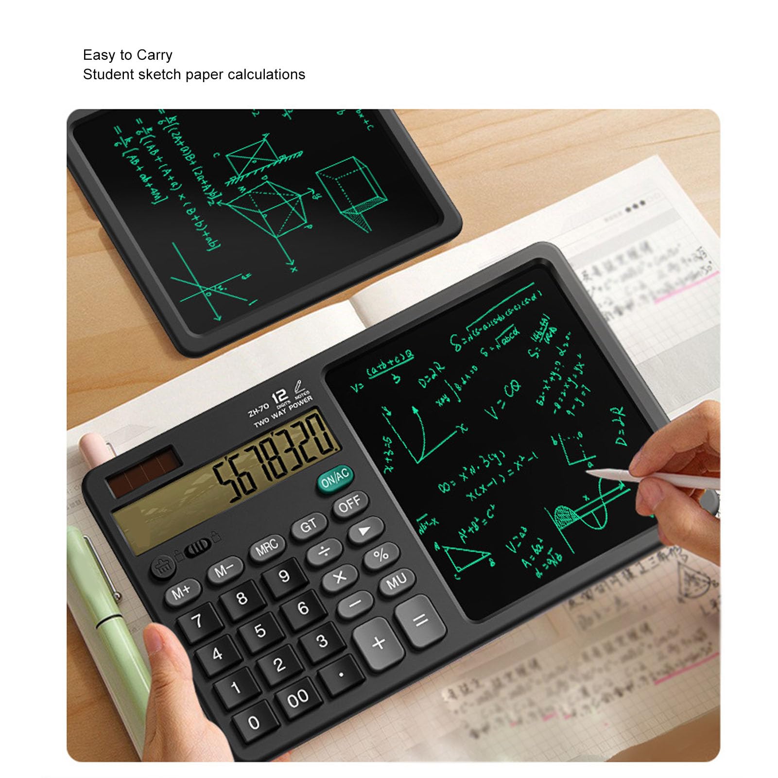 Taschenrechner, LCD-Tablet, Großes Display, Wiederaufladbarer Tischrechner mit Notizblock, Taschenrechner-Schreibtablett, Multifunktionale Skizzen, Notizen für Büro, Schule,